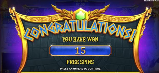 Winning freespins in Gates of Olympus slot